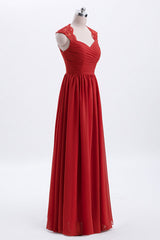 Party Dress Black And Gold, Elegant Red Chiffon Pleated A-line Long Bridesmaid Dress