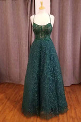 Plu Size Prom Dress, Hunter Green Floral Lace Scoop Neck A-Line Formal Dress