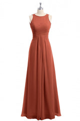 Party Dress Indian, Rust Orange Crew Neck Backless A-Line Long Bridesmaid Dress