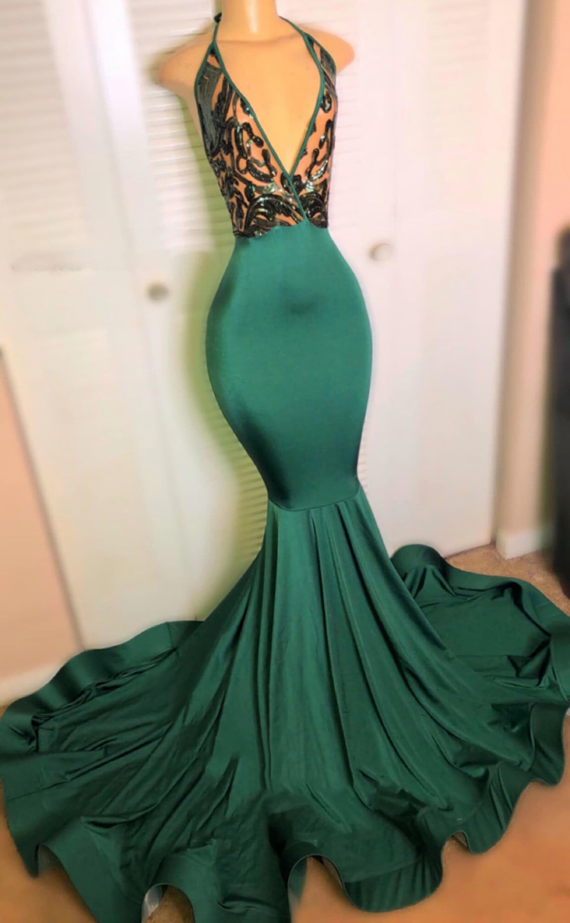 Prom Dresses Pattern, Dark Green Halter 2024 Prom Dresses