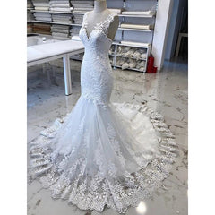 Wedding Dresses Colors, Luxury V Neck Lace Tulle Mermaid Wedding Dresses with Appliques