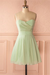 Party Dresses Black And Gold, Sage Green Chiffon Strapless A-Line Short Dress