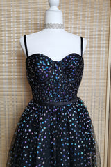 Evening Dress Elegant, Black A-line Lace-Up Iridescent Prints Tulle Homecoming Dress