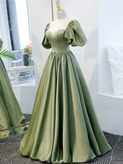 Homecoming Dress Modest, Simple Green Satin Long Prom Dress, Green Evening Dress