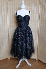 2042 Prom Dress, Black A-line Lace-Up Iridescent Prints Tulle Homecoming Dress