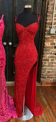 Prom Dress Shops Nearby, Sparkle Red Bodycon Sequined Long Prom Dresses