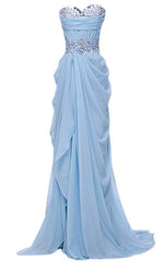 Modest Prom Dress, Beautiful Light Blue Chiffon Party Dress, Sweetheart Formal Gown