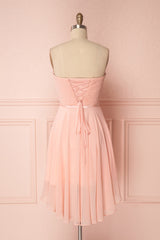 Prom Dresses, Peach Sweetheart Twist-Front Short Bridesmaid Dress