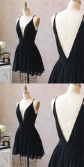 Formal Dresses Long Elegant Evening Gowns, Cute Black V Neck Homecoming Dress, Short Black Formal Dress, Party Dress, 5950