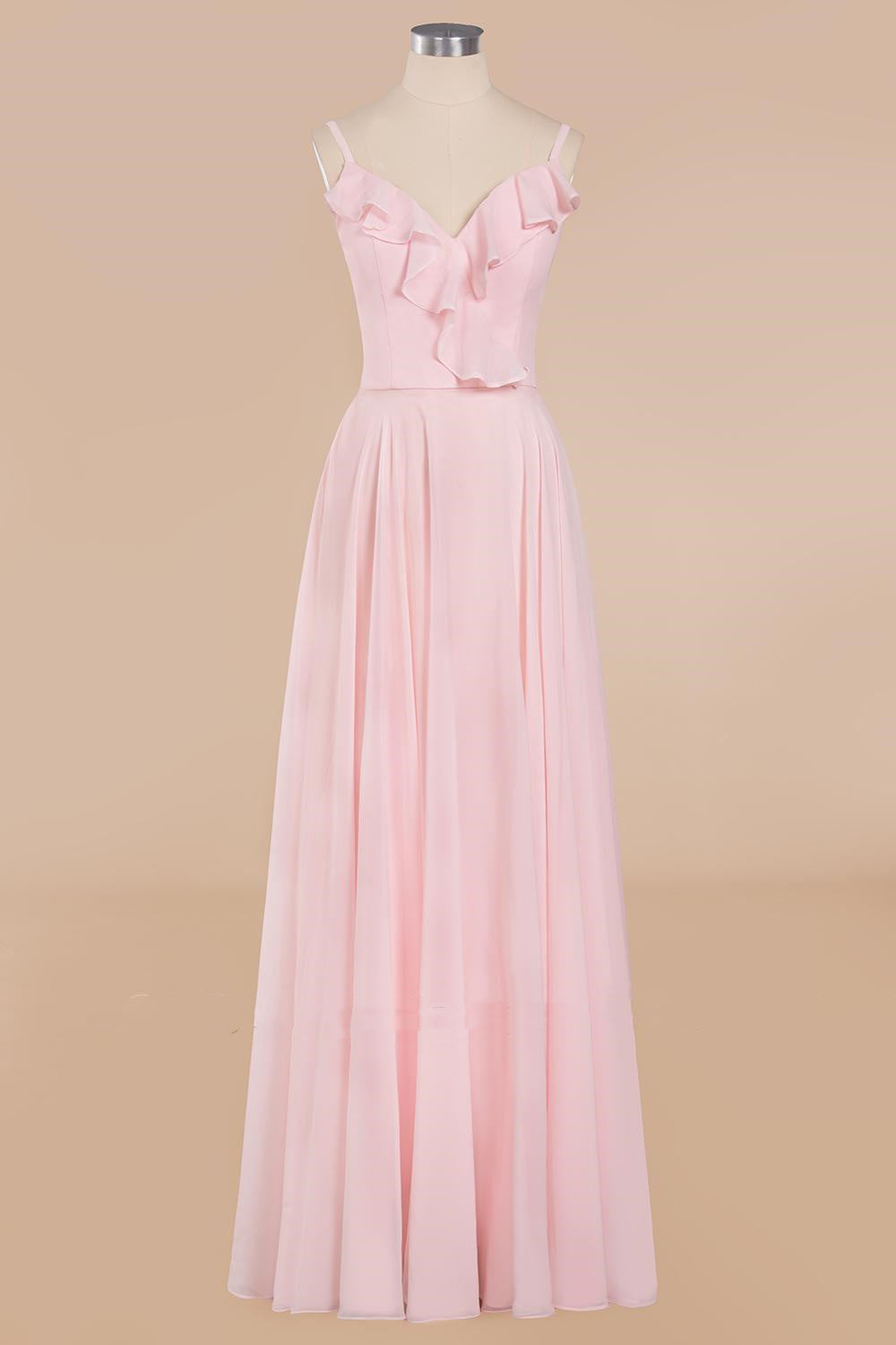 Bridesmaid Dress Shopping, Pink Ruffle Lace-Up A-Line Long Bridesmaid Dress