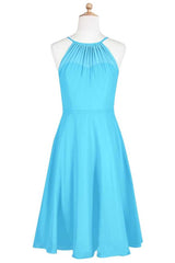 Bridesmaid Dress Pink, Pool Blue Chiffon Halter Short Bridesmaid Dress