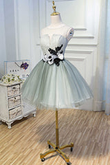 Bridesmaid Dresses Uk, Princess Light Green Flower Sheer Back A-Line Short Party Dress