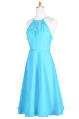 Bridesmaid Dresses Pinks, Pool Blue Chiffon Halter Short Bridesmaid Dress