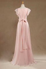 Bridesmaids Dresses White, Blush Pink V-Neck Ruffled Long Bridesmaid Dress
