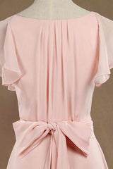 Bridesmaid Dress Orange, Blush Pink V-Neck Ruffled Long Bridesmaid Dress