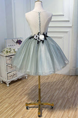 Bridesmaid Dresses Mismatched Fall, Princess Light Green Flower Sheer Back A-Line Short Party Dress