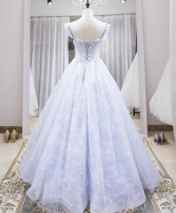 Evening Dress With Sleeves Uk, Light Blue Tulle Lace Long Prom Dress, Blue Evening Dress