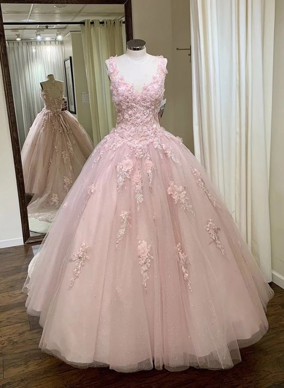 Party Dress Trends, pink tulle customize long a line sweet 16 prom dress formal dress