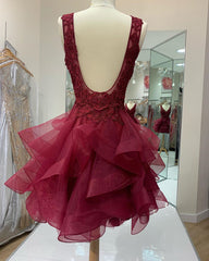 Formal Dress For Party Wear, Burgundy Short Homecoming Dress, Backless 6189