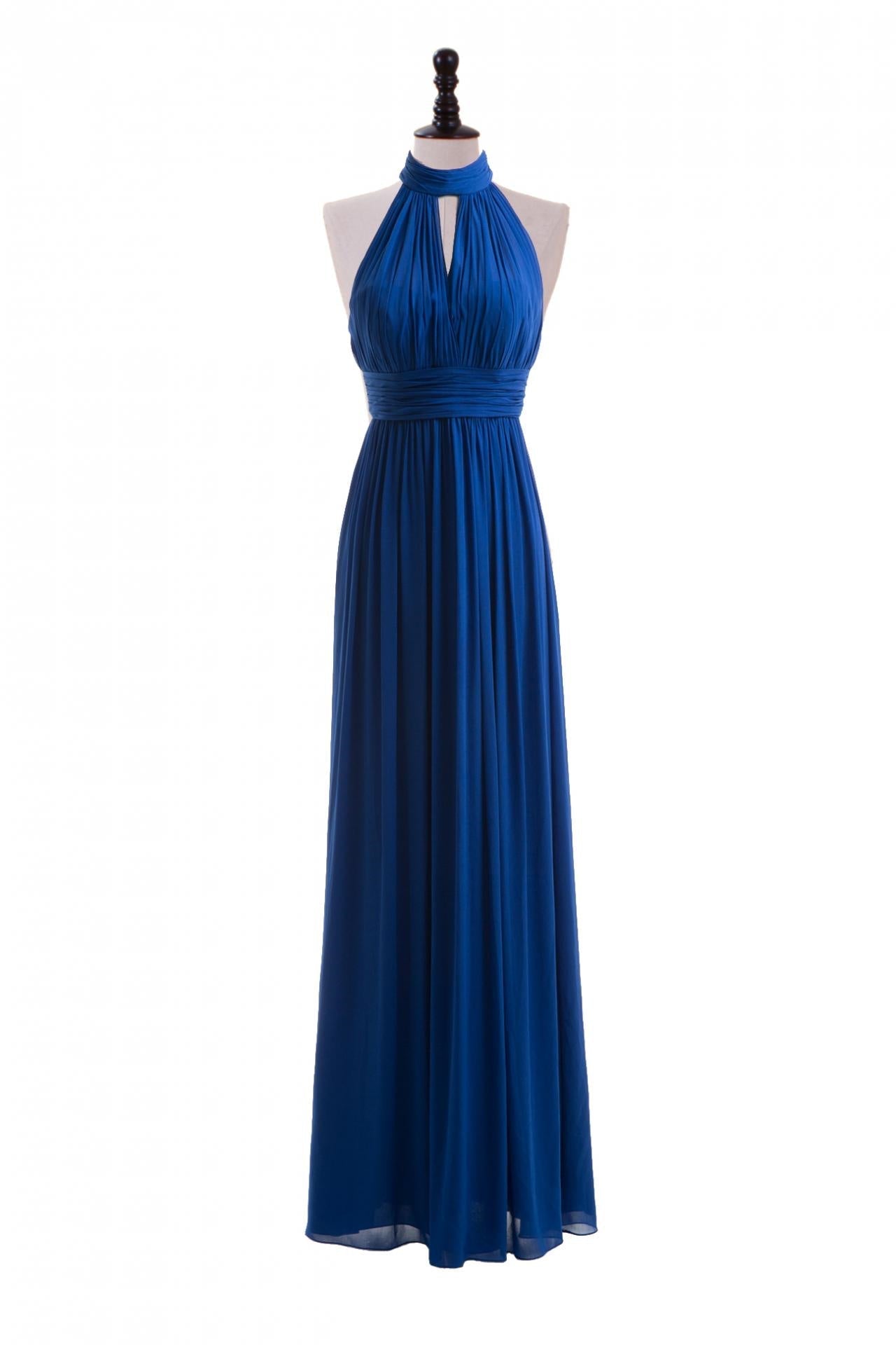 Party Dress Dress Code, Royal Blue Chiffon Halter Keyhole Long Formal Dress