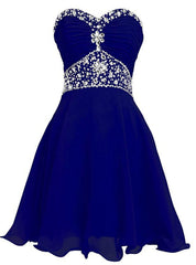 Off Shoulder Dress, Beautiful Sweetheart Royal Blue Beaded Short Party Dress For Teens