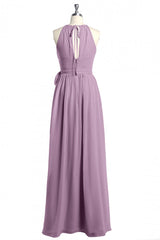 Party Dresses Outfits Ideas, Dusty Purple Halter Keyhole Back Long Bridesmaid Dress