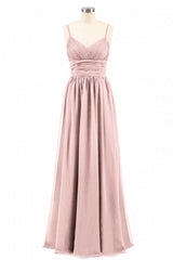 Party Dress Renswoude, Dusty Pink Spaghetti Straps Banded Waist Long Bridesmaid Dress