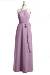 Party Dresses Outfit Ideas, Dusty Purple Halter Keyhole Back Long Bridesmaid Dress