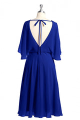 Party Dress A Line, Royal Blue Long Sleeve Blouson-Style Bridesmaid Dress