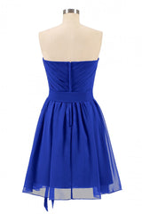 Party Dress Luxury, Royal Blue Sweetheart Tie-Side Short Bridesmaid Dress