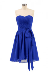 Party Dress For Night, Royal Blue Sweetheart Tie-Side Short Bridesmaid Dress