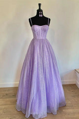 Prom Dresses Suits Ideas, Spaghetti Straps Sparkly Lilac A Line Prom Dresses Sequin Evening Dresses