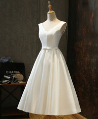 Prom Dress Under 218, Simple V Neck White Short Prom Dress, White Homecoming Dress