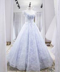 Evening Dresses For Over 67S, Light Blue Tulle Lace Long Prom Dress, Blue Evening Dress