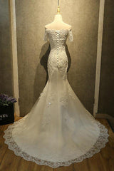 Wedding Dress Hire, Mermaid Off Shoulder Sleeveless Lace Beading Watteau Train Wedding Dresses
