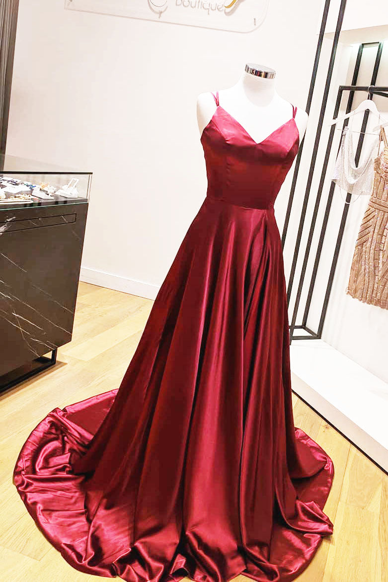 Prom Dresses Long Navy, A-Line Spaghetti Straps Red Long Prom Dress