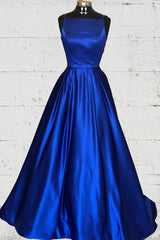 Formal Dress Boutique, Hollow Out Royal Blue Satin Long Prom Dress