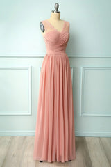 Prom Dress And Boots, A-line Blush Pink Bridesmaid Dress with Lace Top