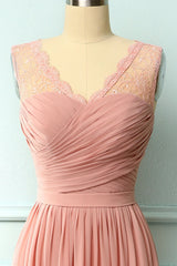 Prom Dresses Photos Gallery, A-line Blush Pink Bridesmaid Dress with Lace Top