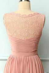 Prom Dress Chiffon, A-line Blush Pink Bridesmaid Dress with Lace Top