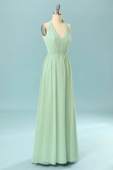Formal Dress Stores Near Me, Halter Mint Green Bridesmaid Dress with Bowknot