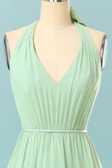Formal Dresses Websites, Halter Mint Green Bridesmaid Dress with Bowknot
