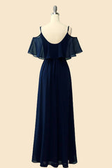 Prom Dresses 2040 Cheap, Off The Shoulder Navy Blue Long Bridesmaid Dress