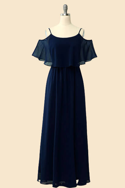 Prom Dressed Blue, Off The Shoulder Navy Blue Long Bridesmaid Dress