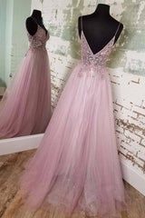 Formal Dresses Homecoming, Straps A-line Blush Beaded Long Formal Dress