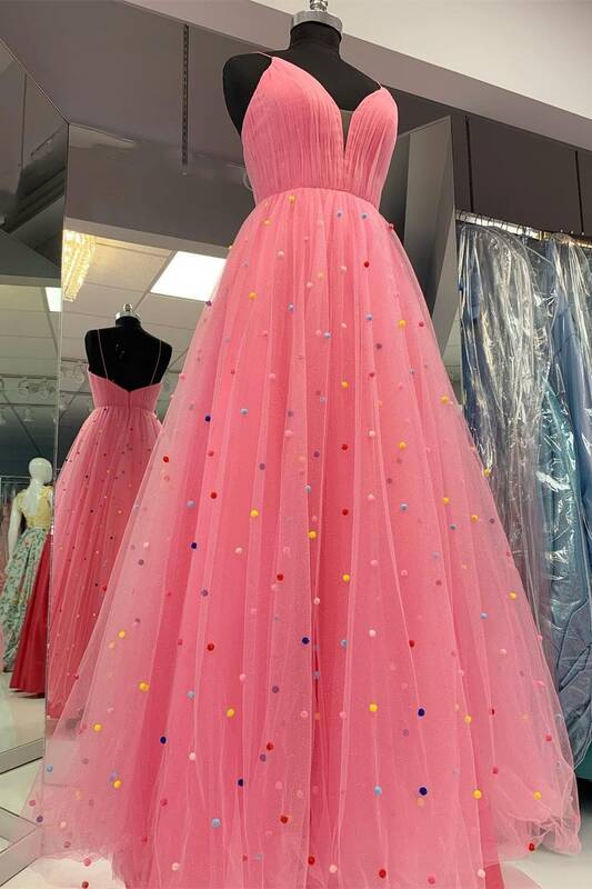 Bridesmaid Dresses Winter Wedding, Princess A-line Hot Pink Tulle Long Prom Dress