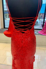 Formal Dress Shop Near Me, Sparkle Red Mermaid Sequined Prom Dress with Slit