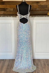 Formal Dress Stores Near Me, Sparkle Mermaid Sequined Formal Dress with Slit