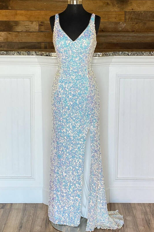Formal Dress Store Near Me, Sparkle Mermaid Sequined Formal Dress with Slit