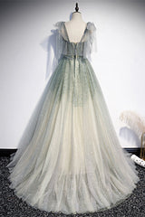 Bridesmaid Dress Dark, Princess Dusty Green Beaded Formal Dress